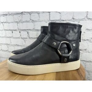 Frye‎ Lena Harness Deco Bootie Sneakers Black Leather Women's Size 6.5M